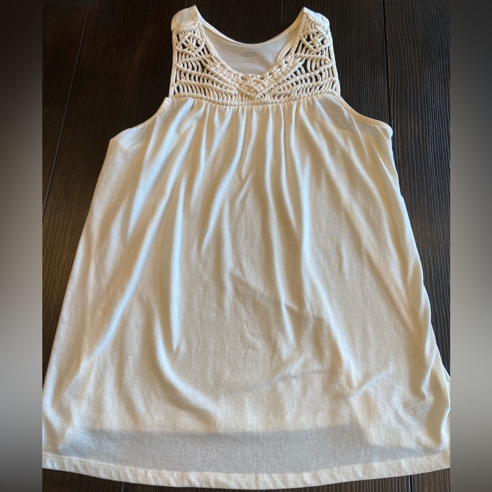 Old Navy Tank Top, Size XS (16), Crochet Detail Around Neckline